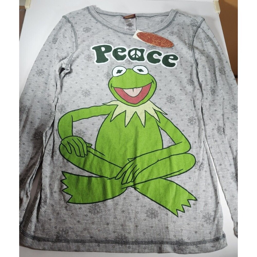 Muppets Peace T-Shirt Kermit Graphic Gray Long Sleeve Size XL Snowflake NWT